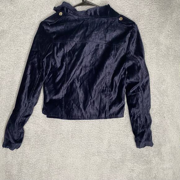 Walter Baker Travis Velvet Biker Motorcycle moto Jacket Zip Blue Women Size XS - Picture 4 of 7
